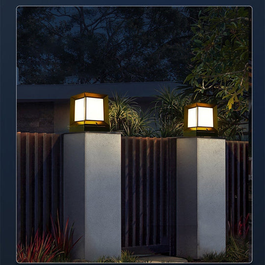 Square Modern Solar Powered Waterproof Outdoor Post Light