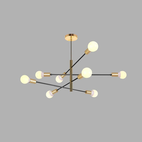 Modern Sputnik LED Geometric Chandelier – 8 Bulbs, Black Linear Design