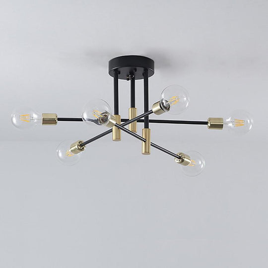 6-Light LED Sputnik Design Nordic Semi-Flush Mount Lighting Chandelier
