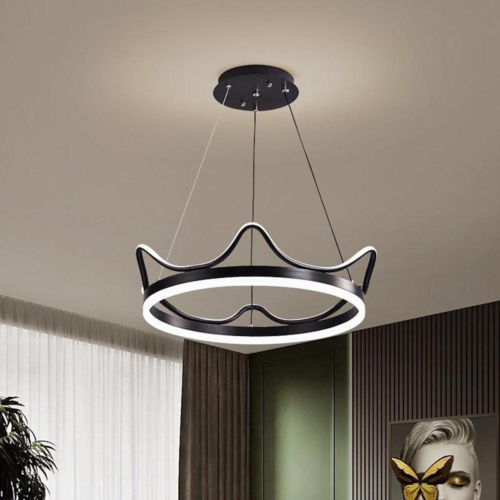 Dimmable LED Ring Chandelier Crown Design Modern Aluminum and Acrylic Pendant Light