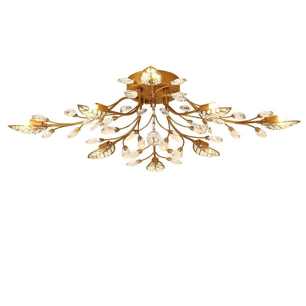 Vintage Crystal Branches – 8-Light Leaf Semi-Flush Mount LED Chandelier