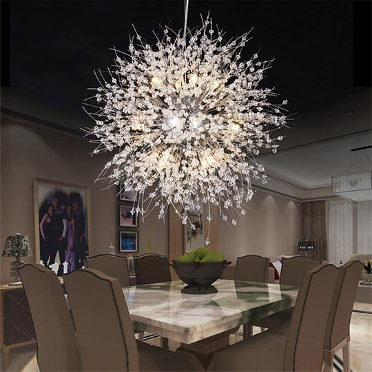 Chic Modern Metal Crystal Globe Chandelier Kitchen and Dining Room Ceiling Light