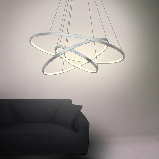 3 Ring Interweaved Circle Design Pendant Lighting Aluminum Acrylic LED Ceiling Light