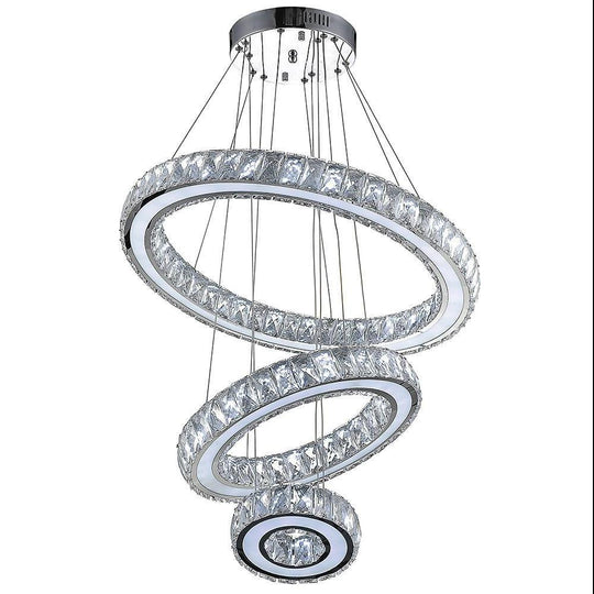 Contemporary 3-Ring Electroplated Crystal LED Chandelier