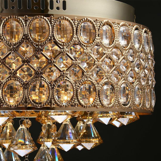 4-Light Drum Shaped Crystal Metal Modern Flush Mount Chandelier
