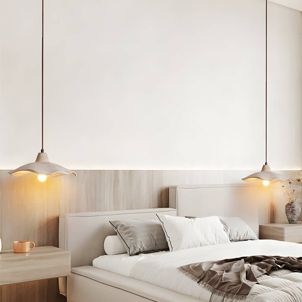 Japanese 1-Light Cement Wavy Pendant Light