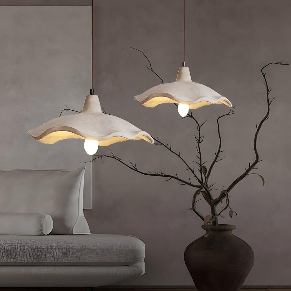 Japanese 1-Light Cement Wavy Pendant Light