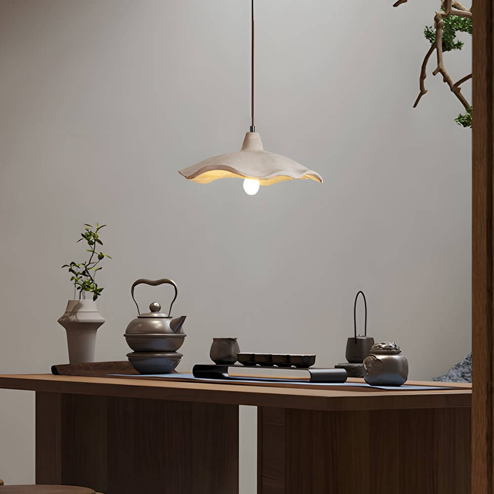 Japanese 1-Light Cement Wavy Pendant Light