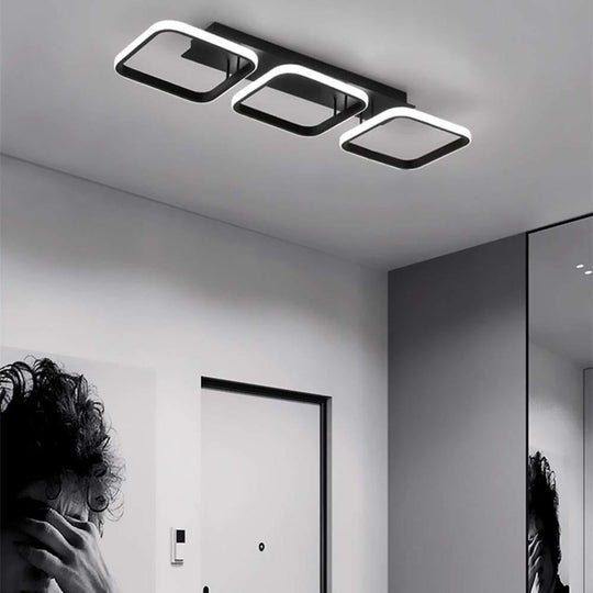 3-Square LED Modern Black Ceiling Light