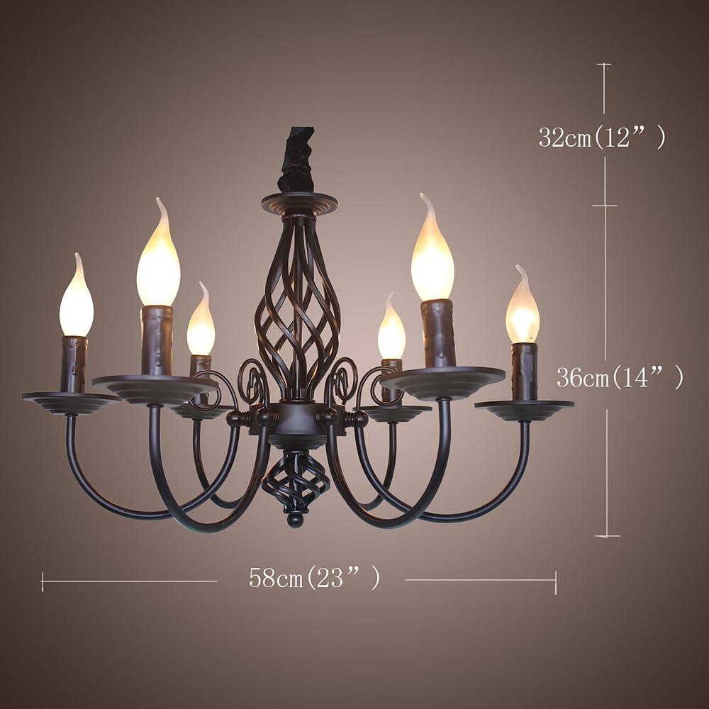 Candle Design Metal Rustic Chandelier with 6 LED Bulbs