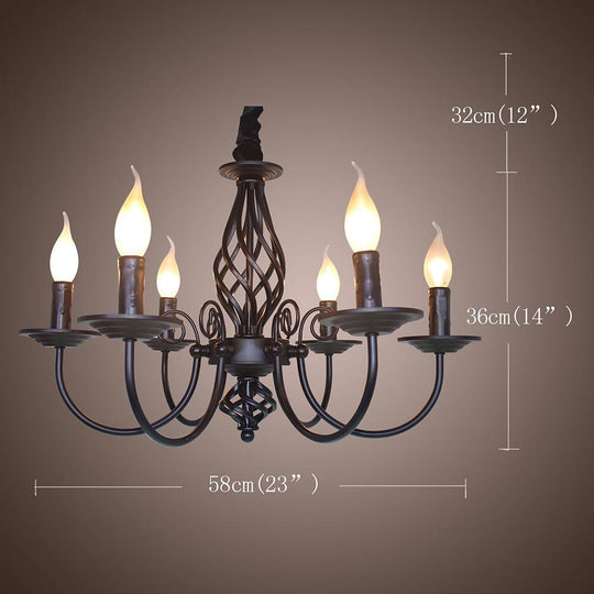 Candle Design Metal Rustic Chandelier with 6 LED Bulbs
