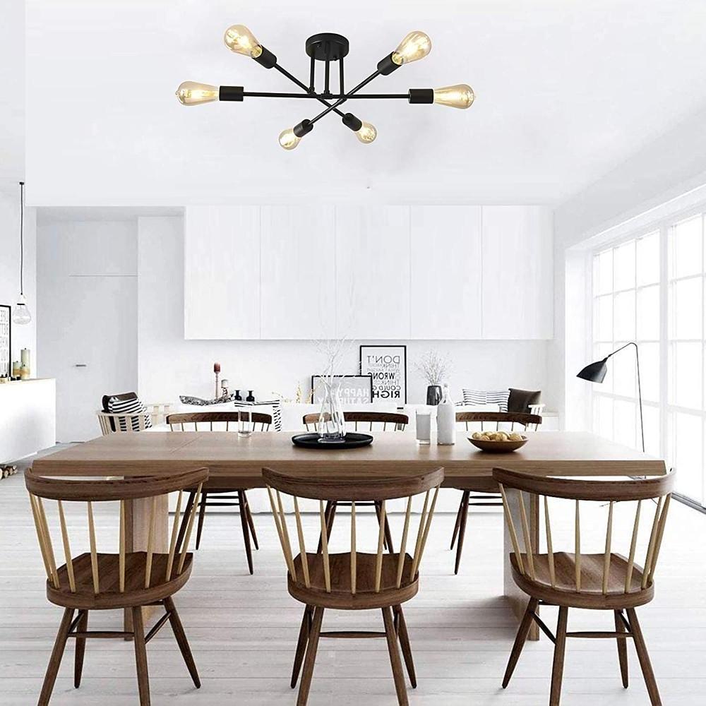 Minimalist Geometric Industrial Sputnik Chandelier 6 Bulbs Ceiling Light