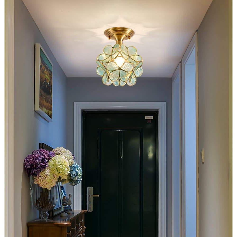 Candelabra Flower Hallway Flush Mount Copper Glass LED Ceiling Light