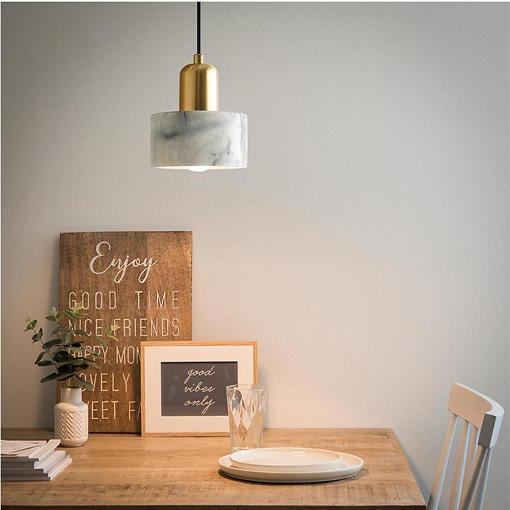 Minimalist Cylindrical Marble Pendant Light Copper LED Modern Hanging Lighting
