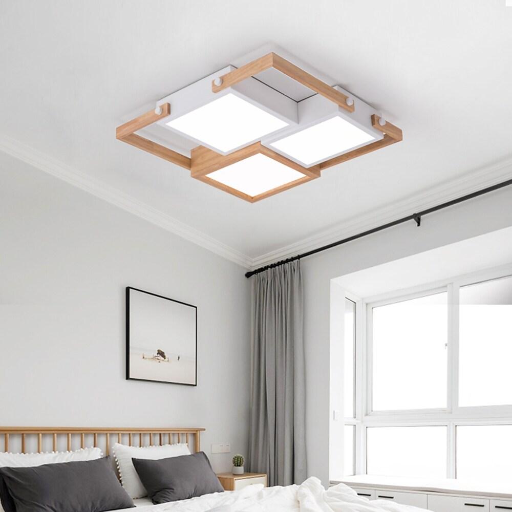 Modern Scandinavian LED Flush Mount Ceiling Light with Wooden Frames for Bedroom