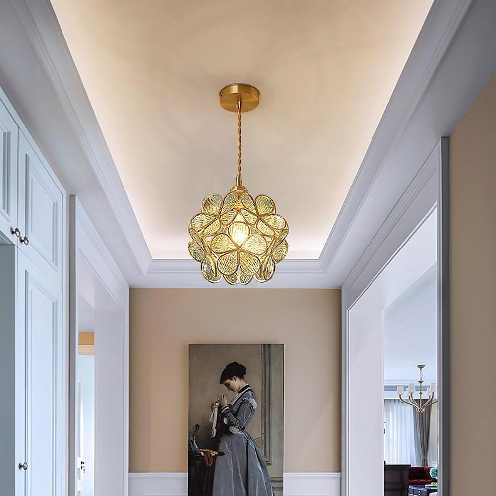 Flower Patterned Modern Glass Copper Pendant Light