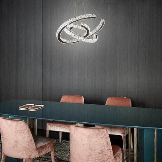 Wave LED Crystal Stainless Steel Chandelier
