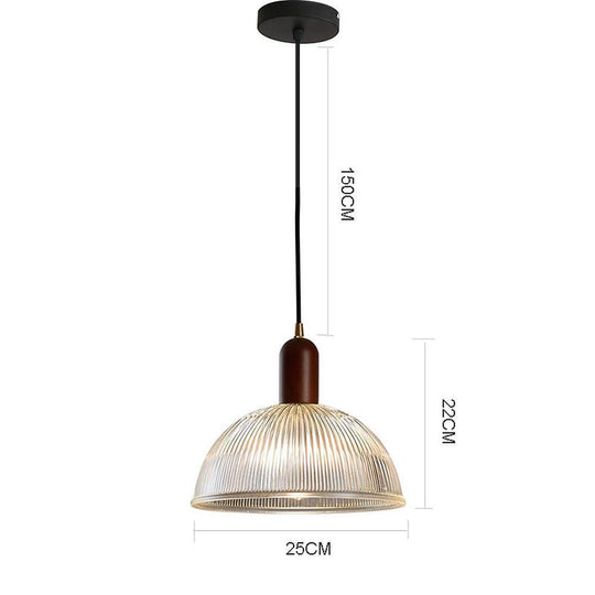 Country Glass and Wood Bowl Vintage Pendant Light