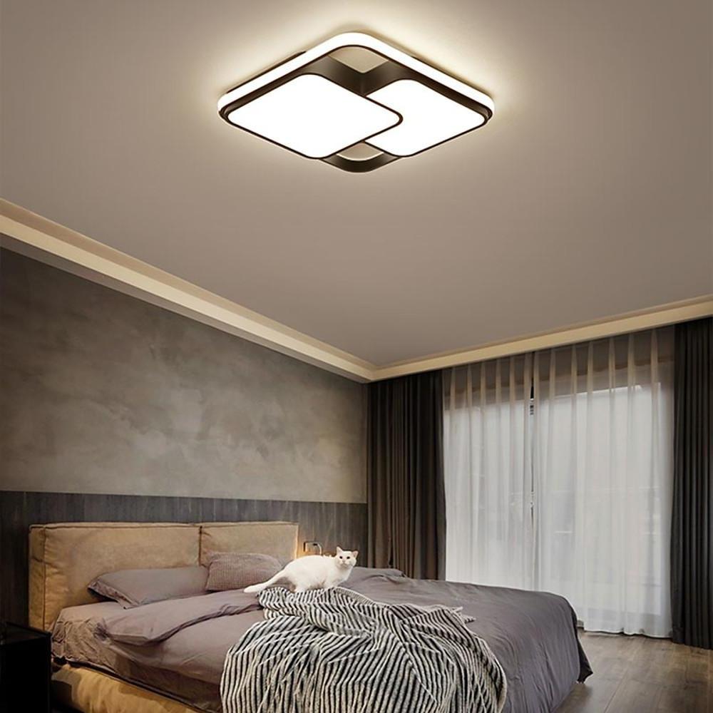 3 Square Dimmable LED Black Modern Flush Mount Ceiling Light for Bedroom