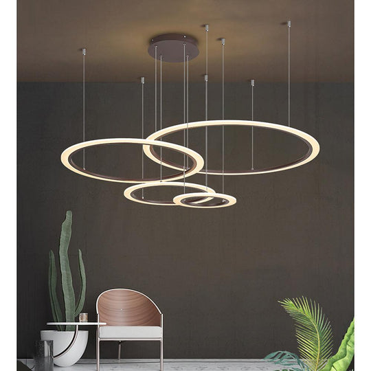 LED 4 Rings Geometric Pendant Light with Floating Ring Design