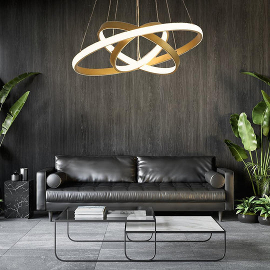 3-Ring Dimmable Contemporary Gold LED Chandelier Pendant Light