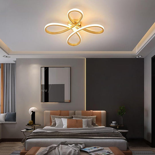 Linear Flower Shaped LED Gold Modern Ceiling Light Flush Mount Lamp
