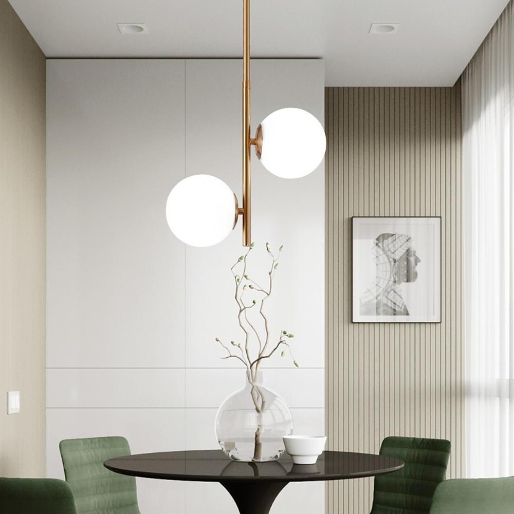 2 Lights Ball Shaped Electroplated Glass Metal LED Modern Pendant Light
