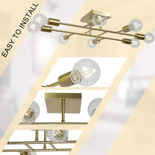 8-Light Antique Brass Vintage LED Semi-Flush Mount Ceiling Light