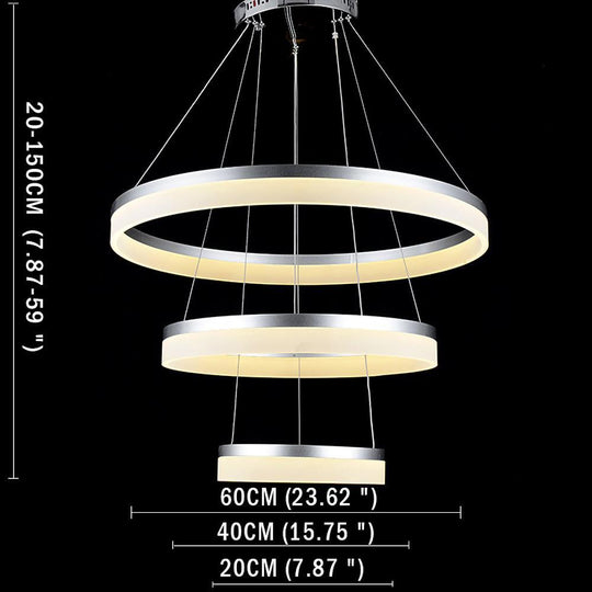 24'' Adjustable Three-Ring Vintage Metal Acrylic LED Chandelier Pendant Light
