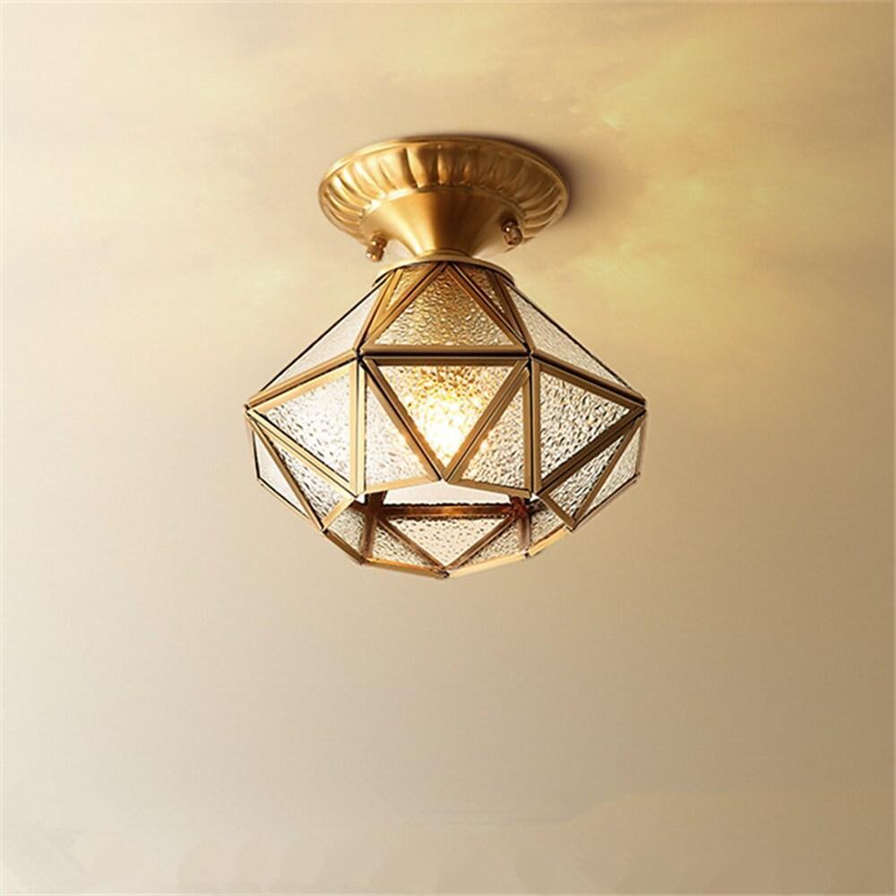Vintage Lantern Metal Glass Flush Mount Ceiling Light – Industrial Style