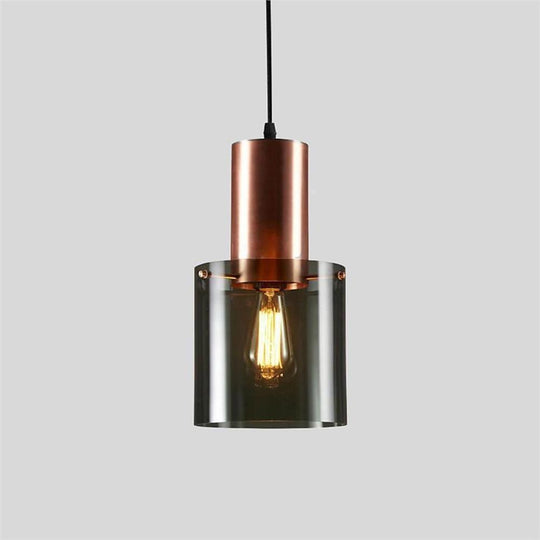 Modernist Cylindrical Glass Industrial Pendant Light