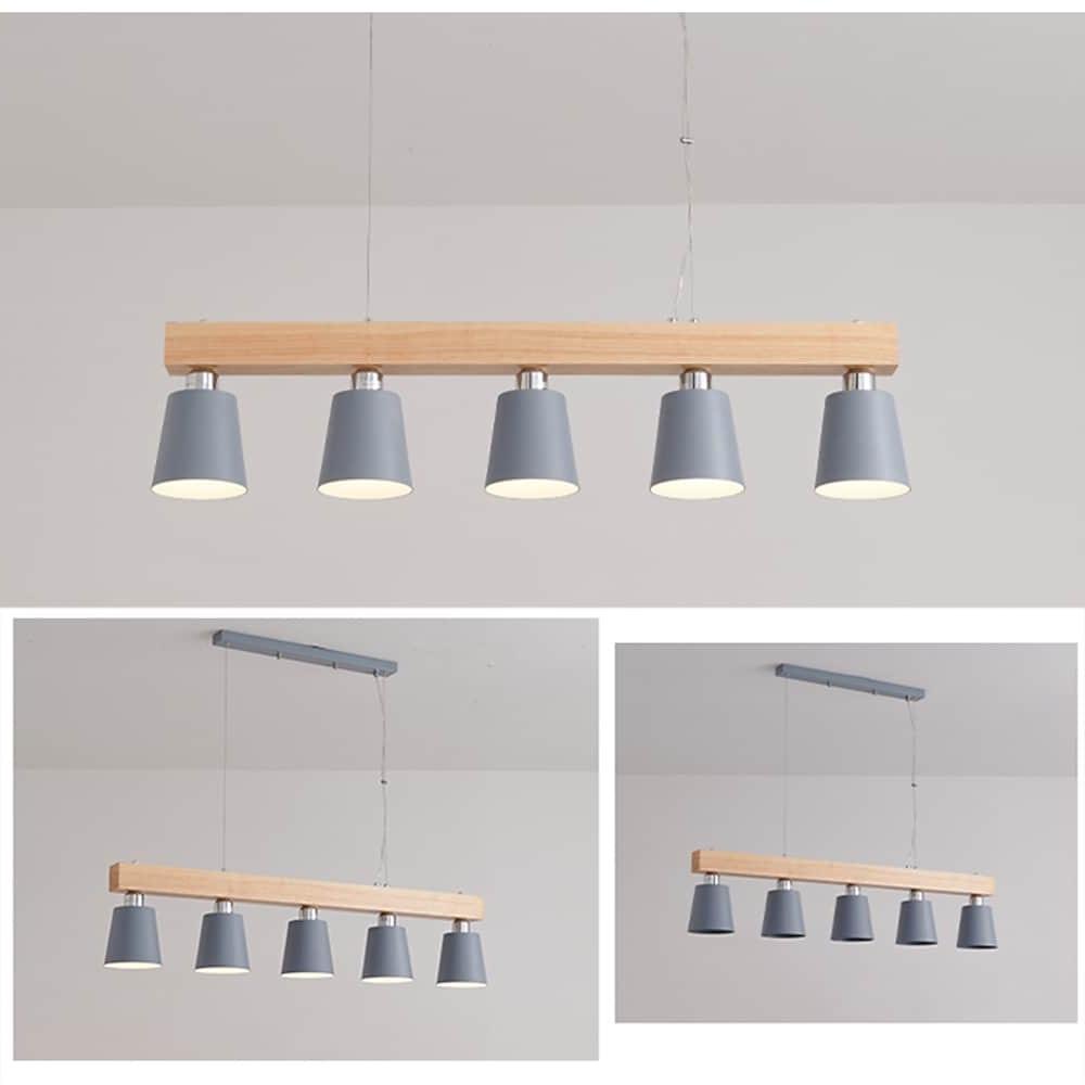Row of Lights Farmhouse Pendant Light Metal & Wood Pendant Lighting