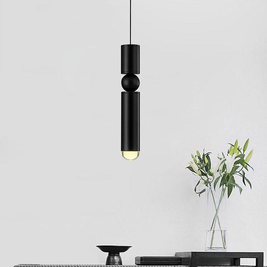 Elongated Cylindrical Electroplated Metal LED Pendant Light