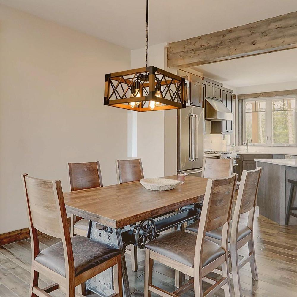 Rustic Industrial Linear Wood & Metal Chandelier