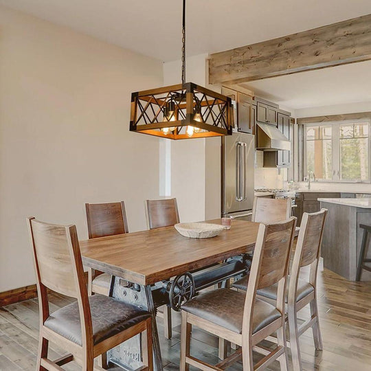 Rustic Industrial Linear Wood & Metal Chandelier
