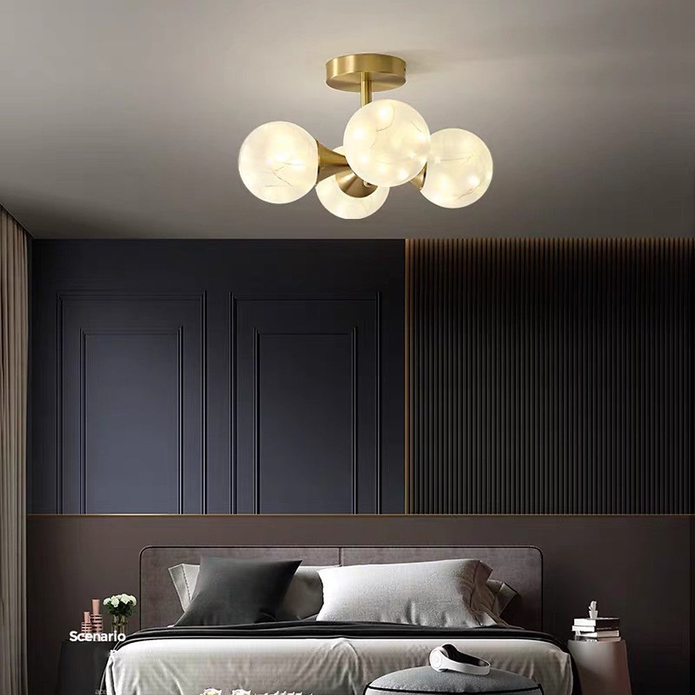 4 Globe Copper Glass LED Flush Mount Ceiling Light – Classic Style