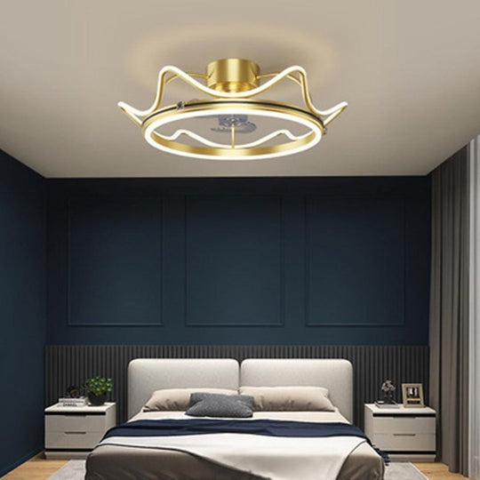 Gold Crown Shaped Bladeless Ceiling Fan with LED Light for Bedrooms