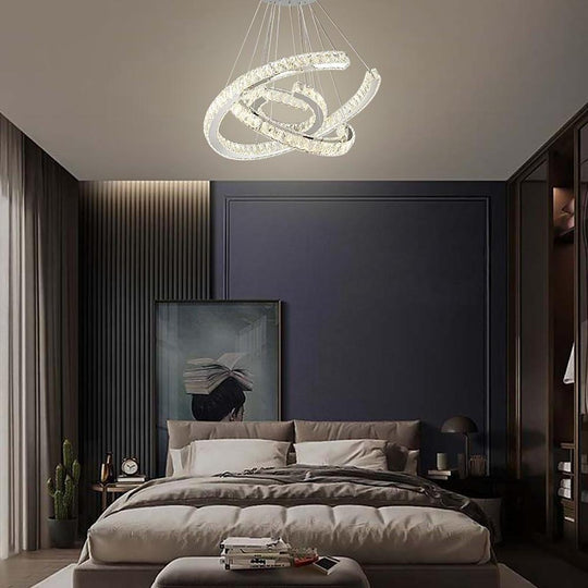 Wave LED Crystal Stainless Steel Chandelier