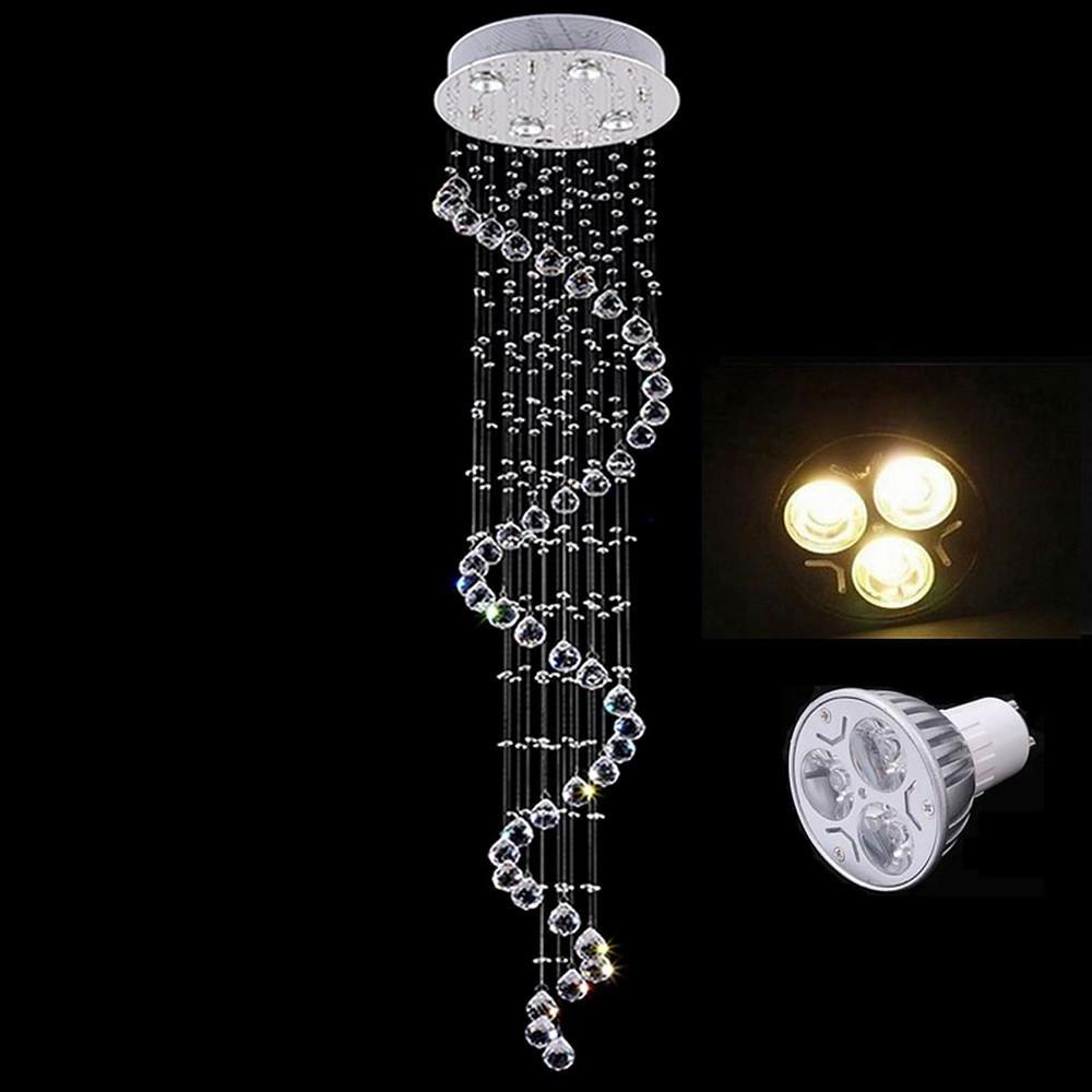 Multi-Spiral Contemporary Metal Crystal Chandelier