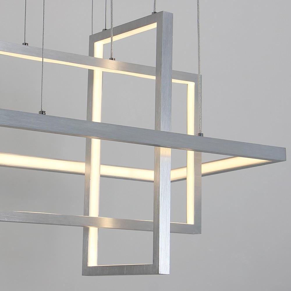 31.5'' Three Part Futuristic Square Rectangular Hybrid Aluminum Chandelier