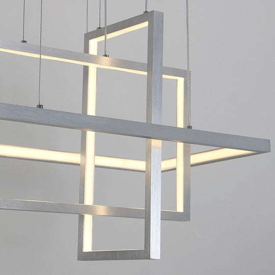 31.5'' Three Part Futuristic Square Rectangular Hybrid Aluminum Chandelier
