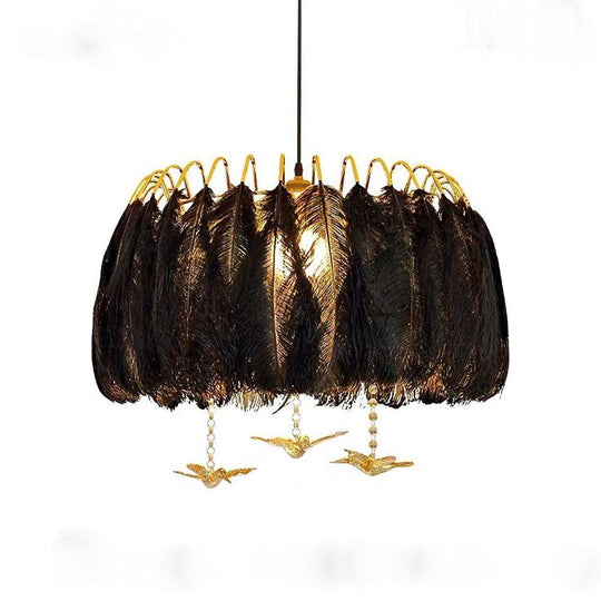Modern Contemporary Drum Light Feather Chandelier