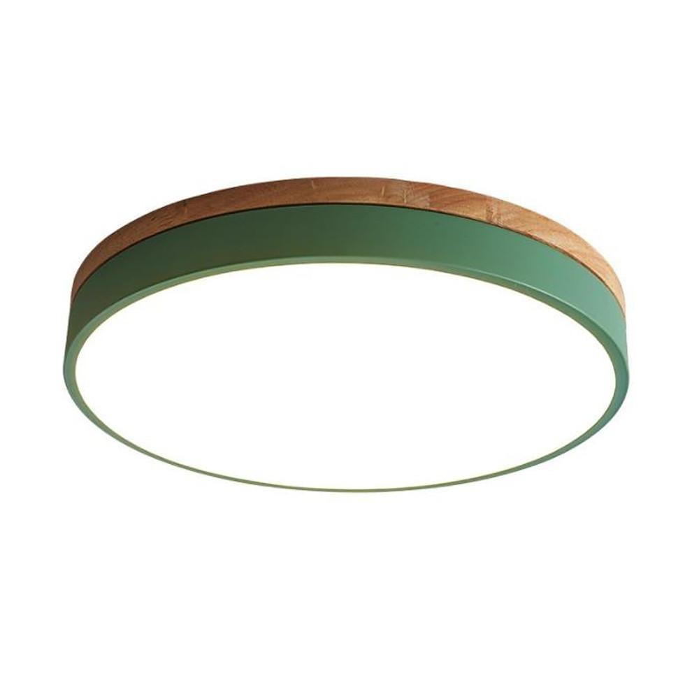 Circular Drum Flush Mount LED Ceiling Light with Metal and Wood Accents