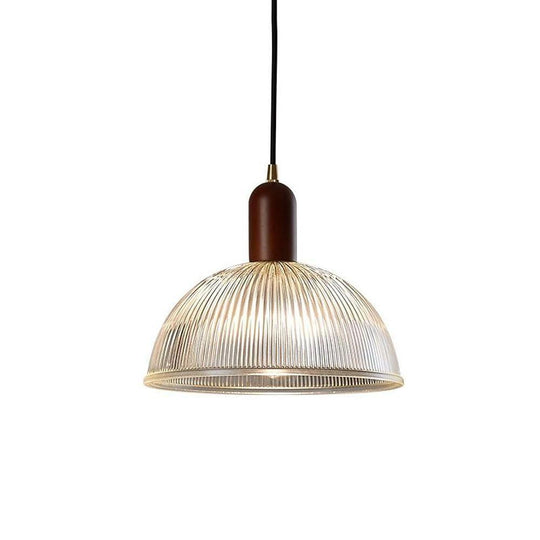 Country Glass and Wood Bowl Vintage Pendant Light