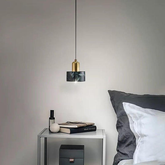 Minimalist Cylindrical Marble Pendant Light Copper LED Modern Hanging Lighting
