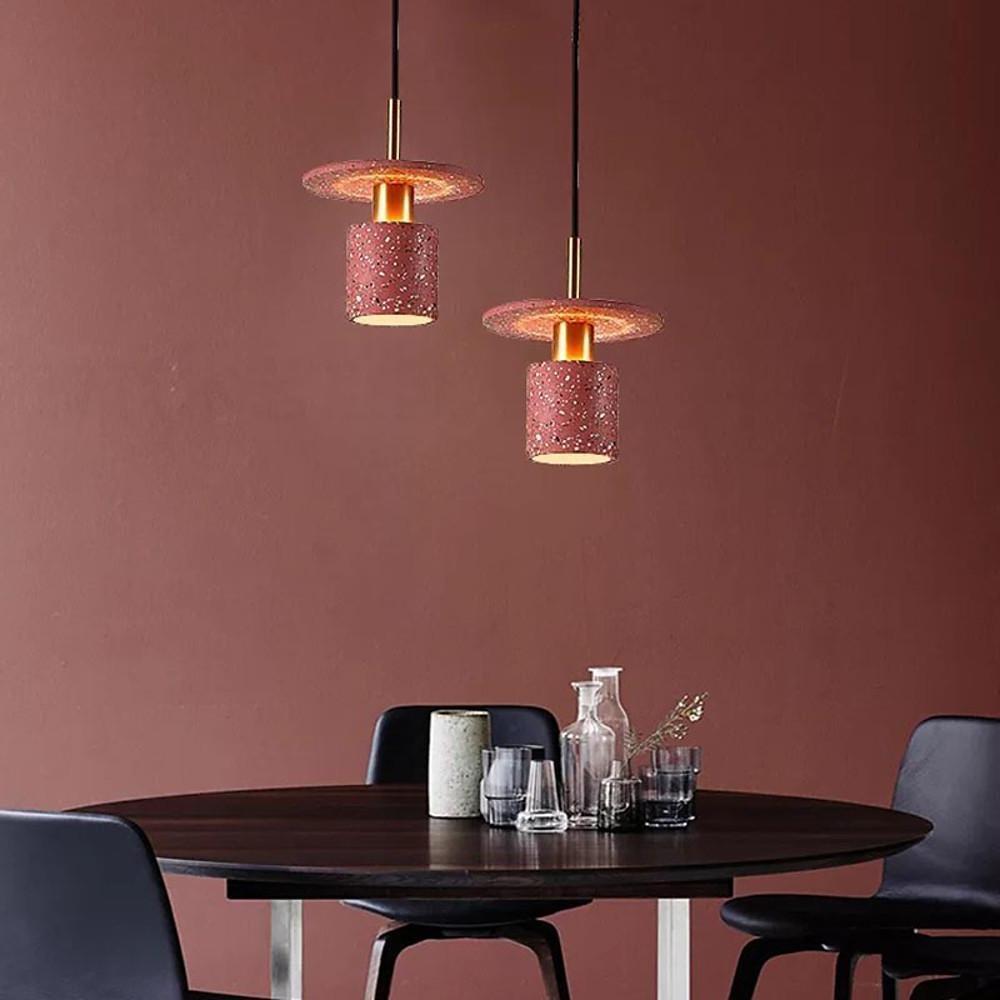 Terrazzo Inspired Cement Cylinder LED Pendant Light Modern Island Lighting