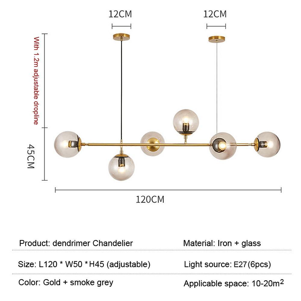 Nordic Linear Glass Globe Chandelier with 4/6 Lights