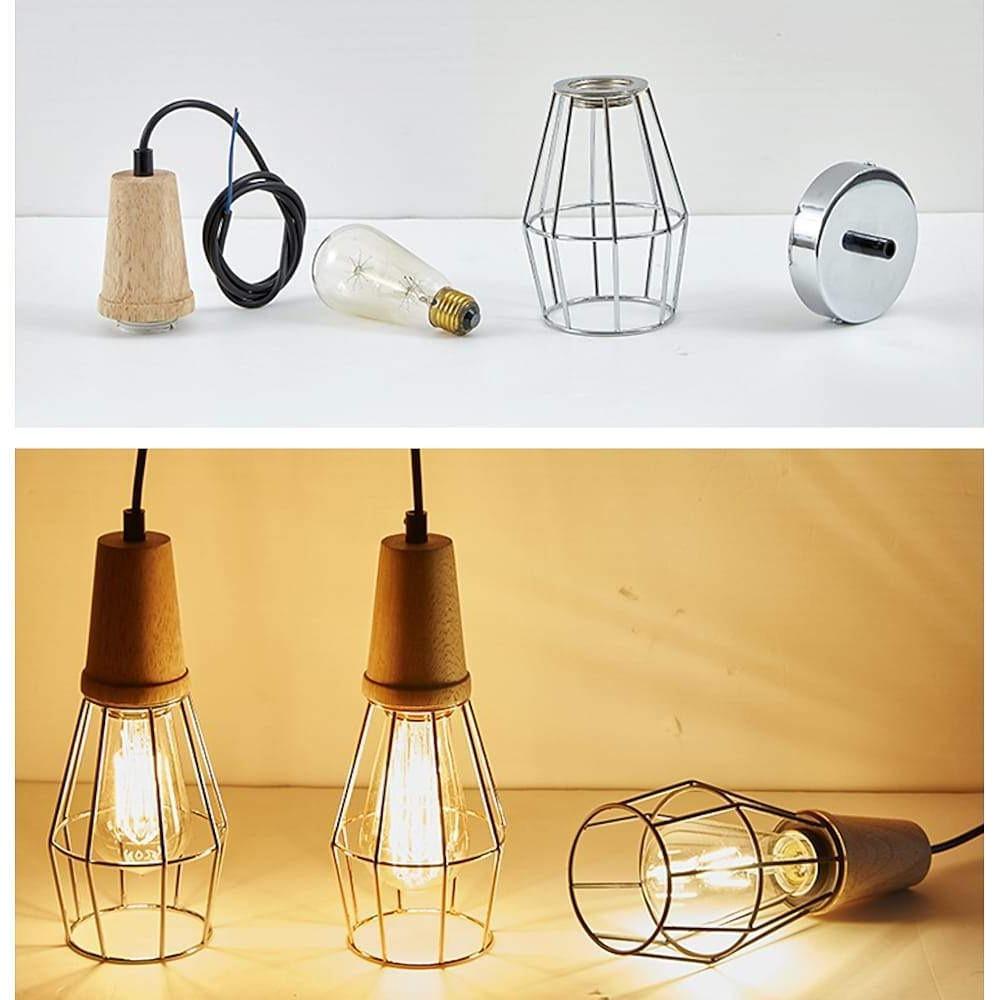 Antique Lantern Vintage Metal Wood LED Pendant Light
