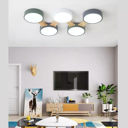 Circular 5-Light LED Industrial Flush Mount Ceiling Light