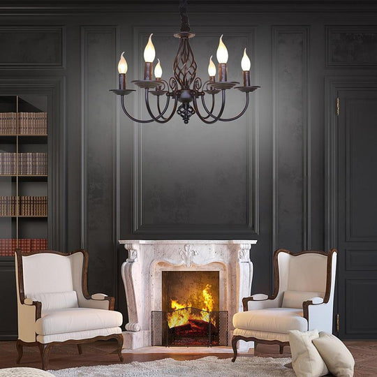 Candle Design Metal Rustic Chandelier with 6 LED Bulbs